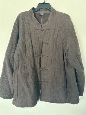 Eileen Fisher Woman’s Brown Virgin Wool Linen Quilted Asian Jacket Fits 3X